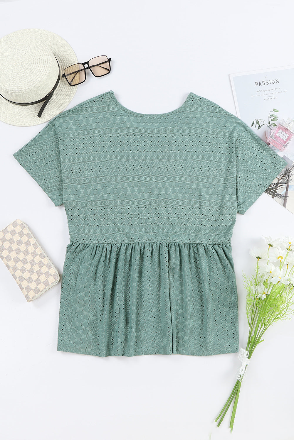 Green Plain Cut Out Plus Size Babydoll Blouse - The Fair Lady Shop