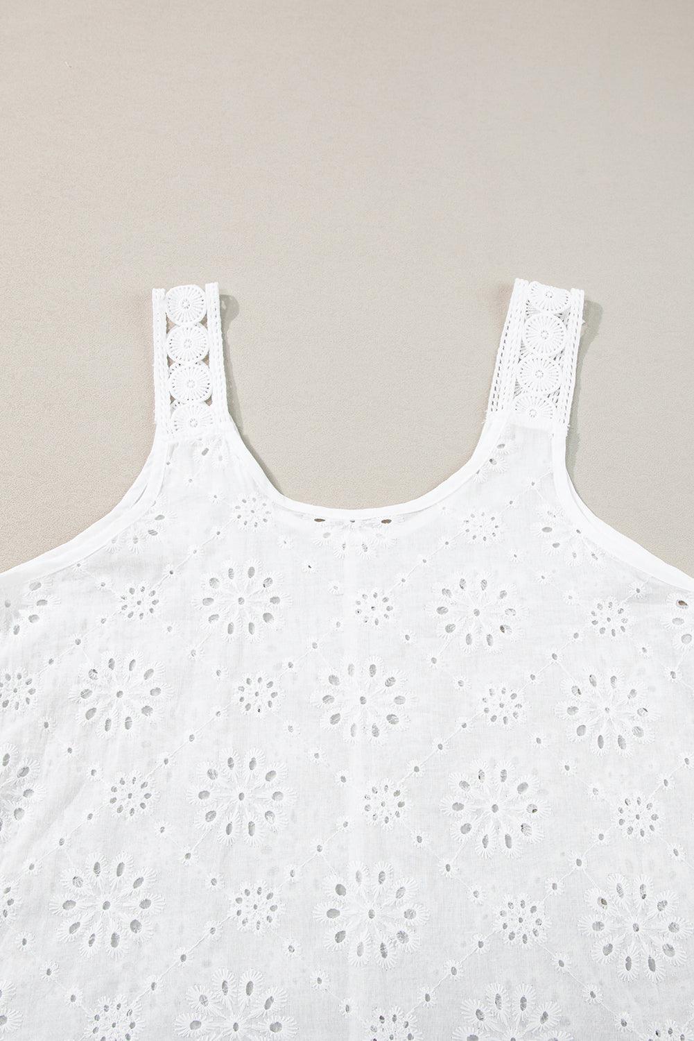 White Eyelet Embroidery Flowy Tank Top - The Fair Lady Shop