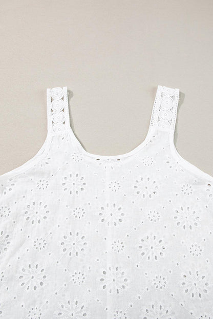 White Eyelet Embroidery Flowy Tank Top - The Fair Lady Shop