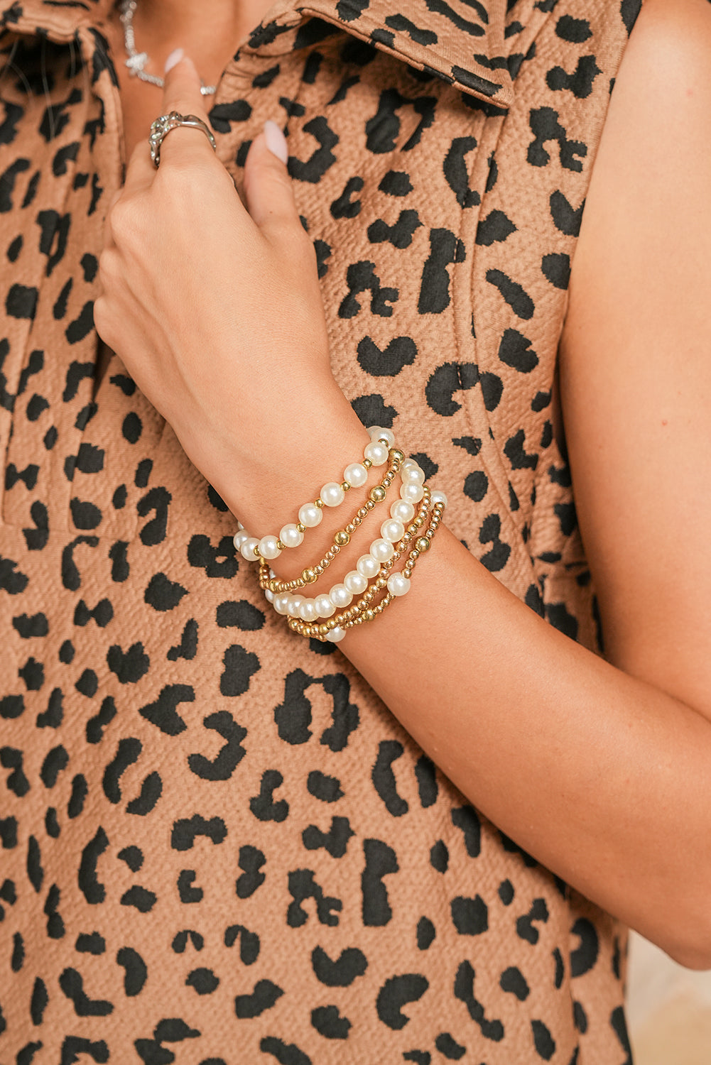 Gold Cross Pearls Decor Plated Beaded Multi Layer Bracelets - The Fair Lady Shop