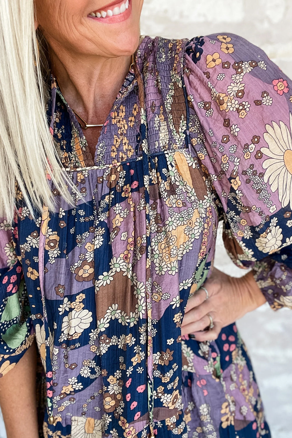 Purple Boho Floral Print Puff Sleeve Flowy Mini Dress - The Fair Lady Shop