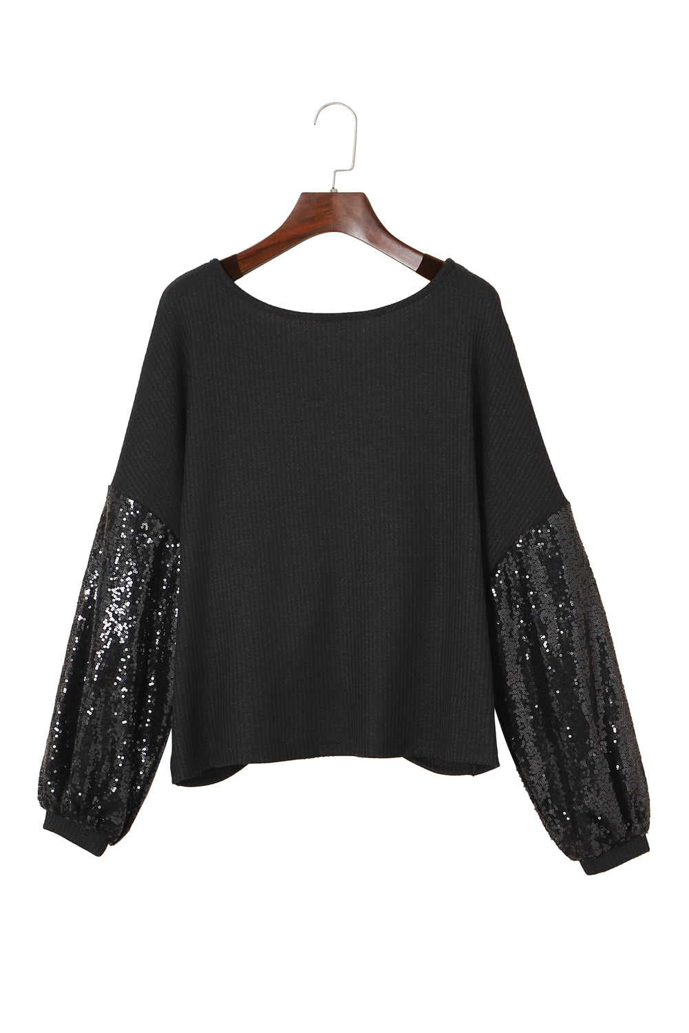 Black Cross Backless Sequin Bishop Sleeve Top - The Fair Lady Shop