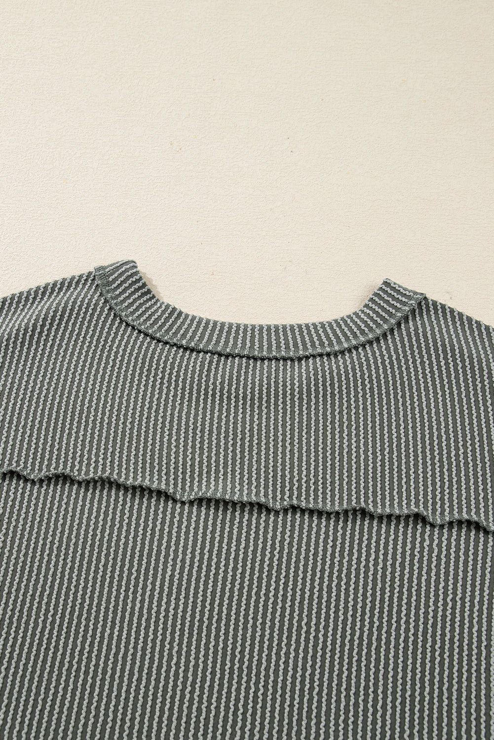 Green Bay Twisted Rib Exposed Seam Detail Long Sleeve Loose Top