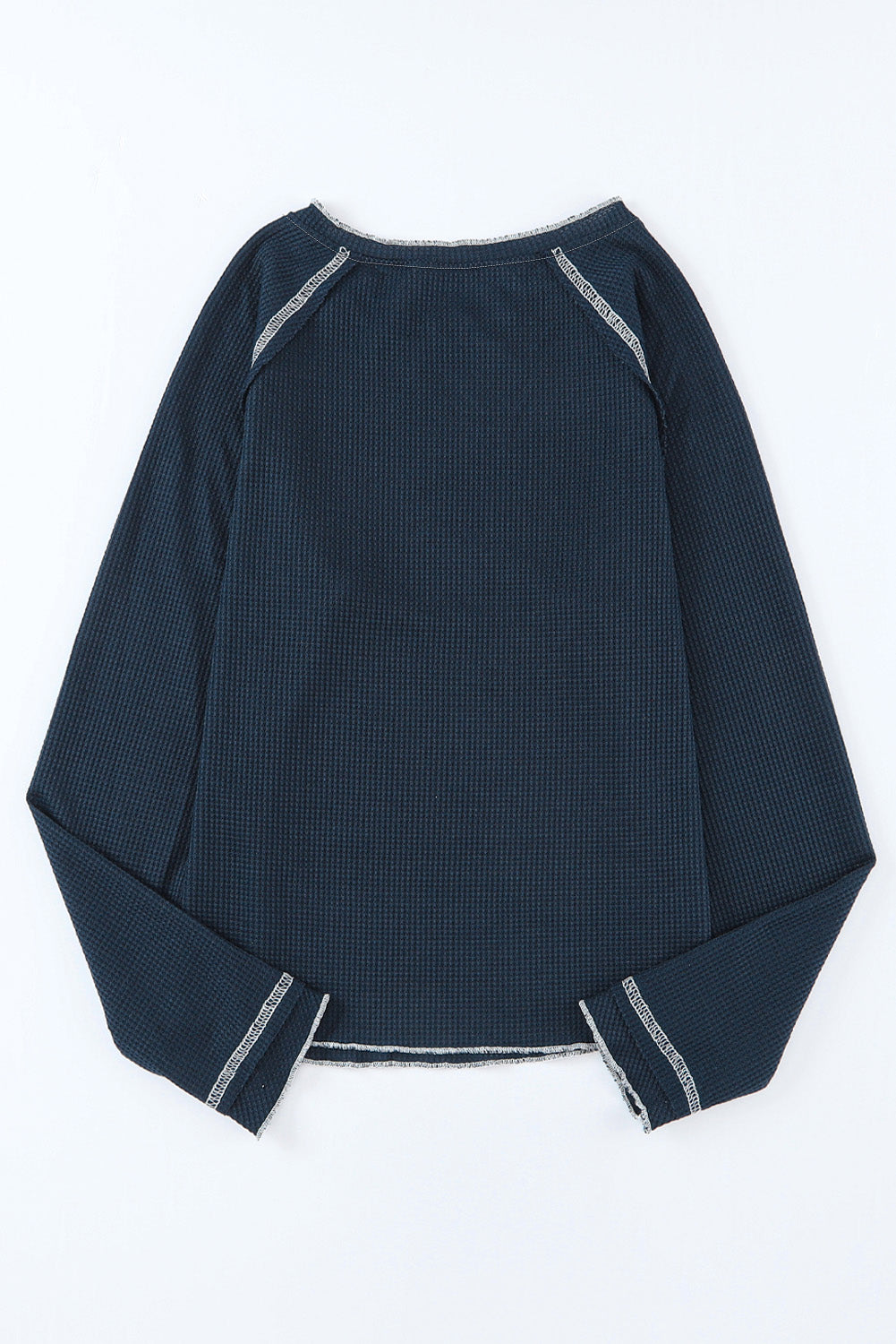 Blue Exposed Seam Textured Pullover Long Sleeve Top - The Fair Lady Shop