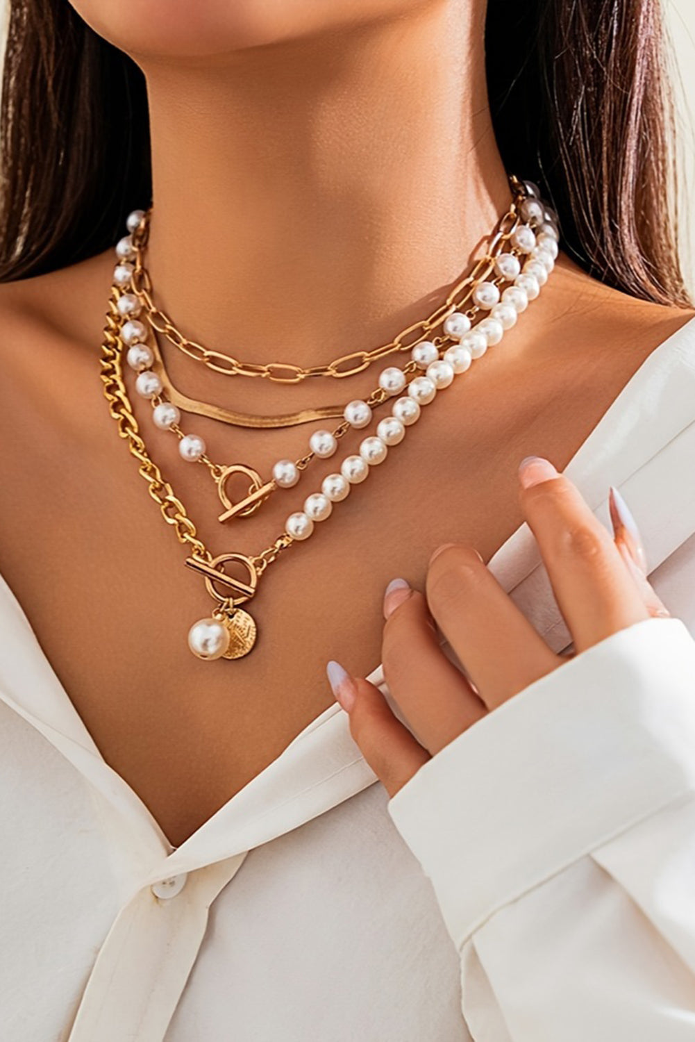 Gold Pearl Fashion Layered Necklace - The Fair Lady Shop
