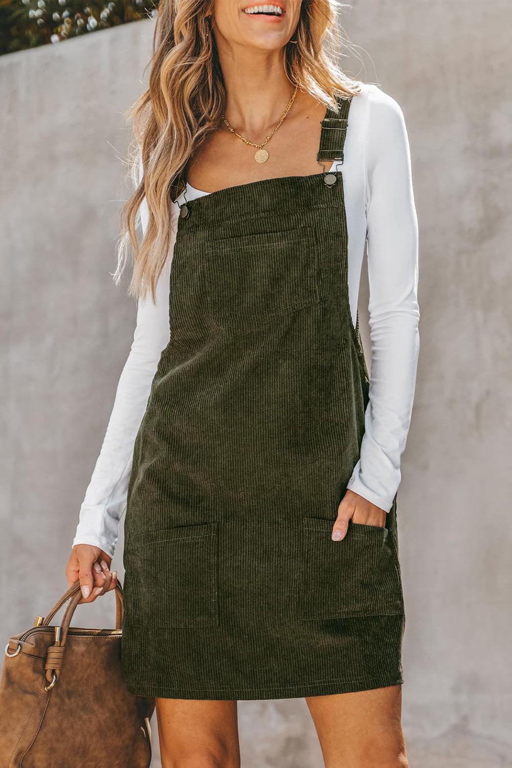 Cinnamon Corduroy Front Pockets Overall Dress - The Fair Lady Shop