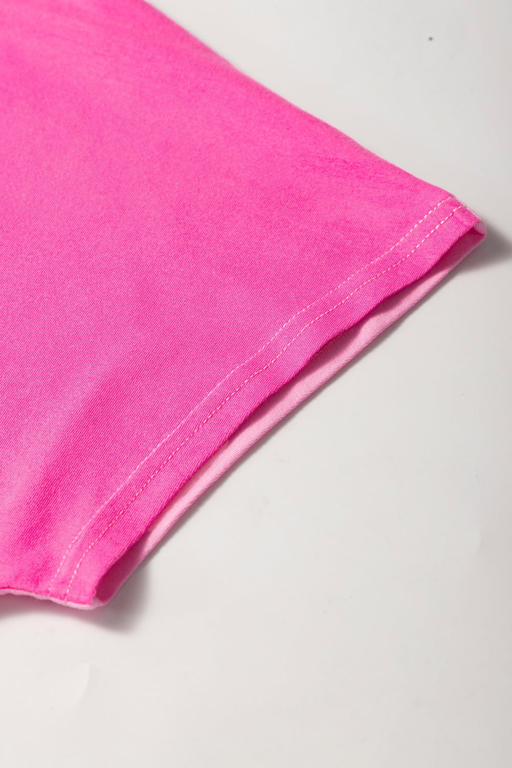 Bright Pink Colorblock Patchwork Short Sleeve Plus Size Henley Top - The Fair Lady Shop