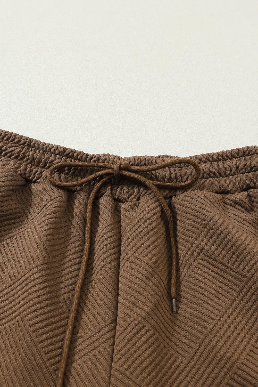 Dark Brown Textured Loose Slouchy Long Sleeve Top and Pants Set - The Fair Lady Shop