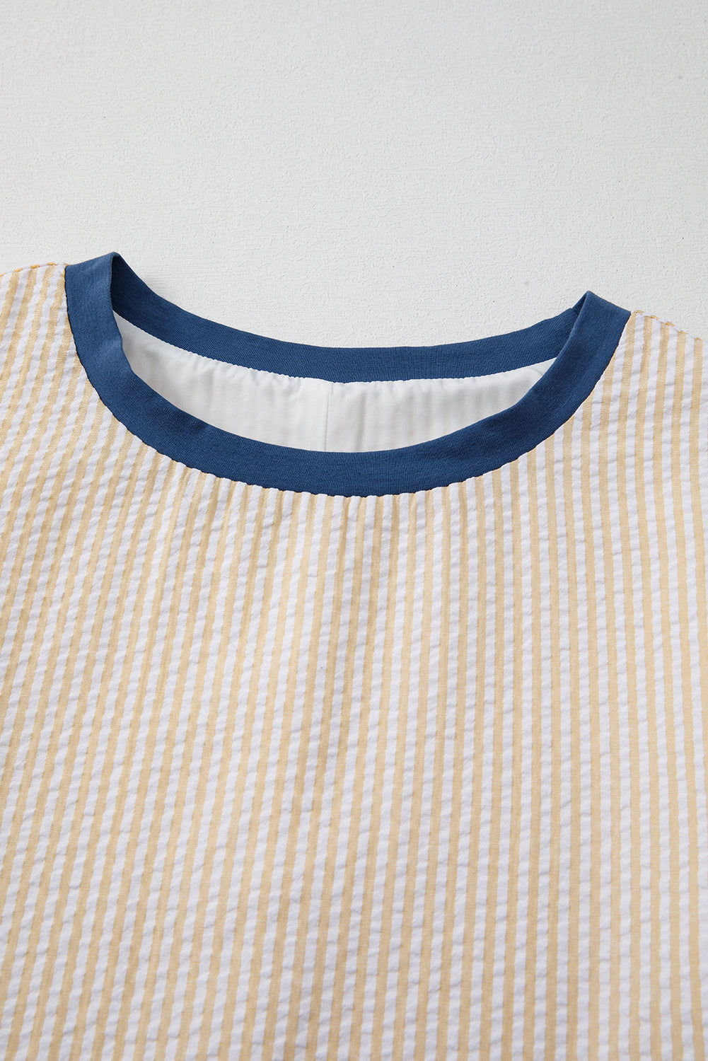 Beige Striped Print Puff Sleeve Textured Mini Dress - The Fair Lady Shop