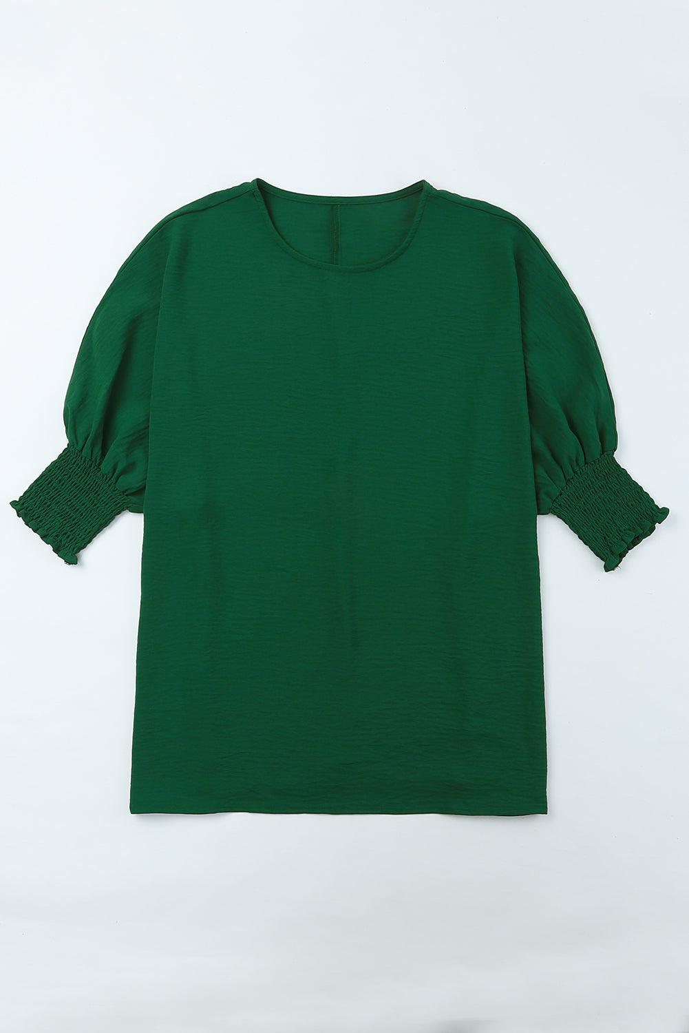 White Plain & Casual Shirred Cuffs Half Sleeve Top - The Fair Lady Shop