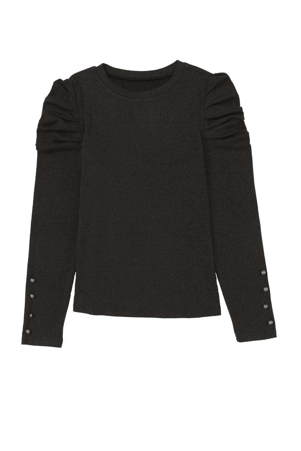 Khaki Plain Buttoned Puff Long Sleeve Sheath Top - The Fair Lady Shop