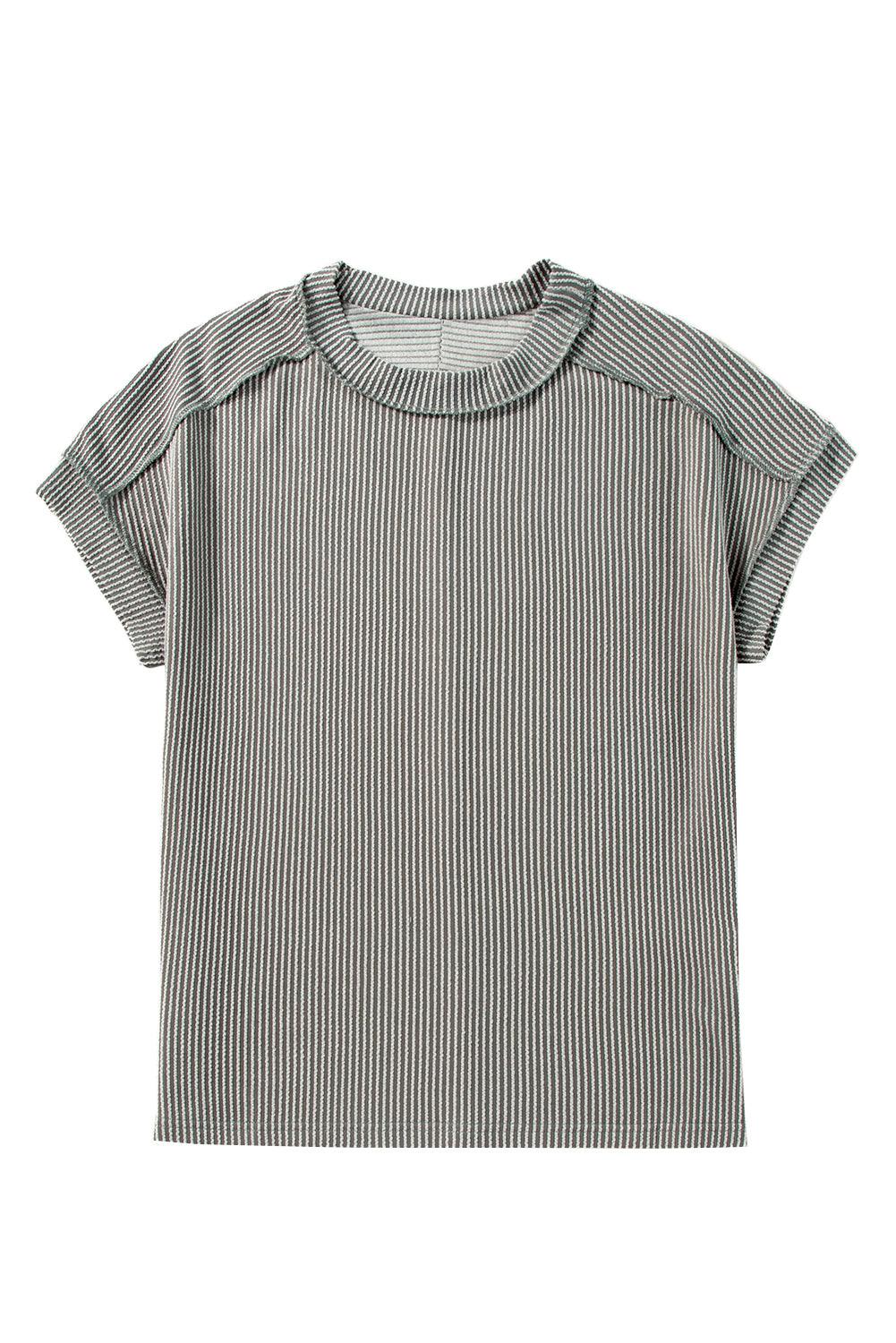 Medium Grey Ribbed Knit Exposed Seam Round Neck T-shirt - The Fair Lady Shop