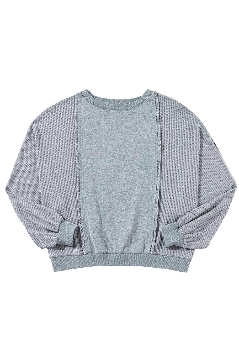 Light Grey Waffle Patchwork Long Sleeve Pullover Top - The Fair Lady Shop