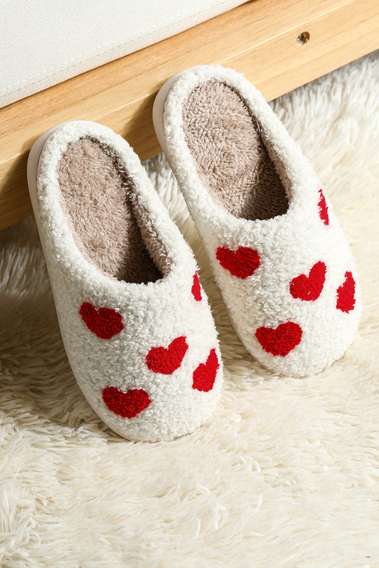 White Valentines Day Hearts Print Plush Slippers - The Fair Lady Shop