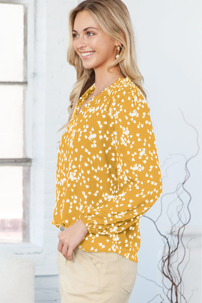 Yellow Frill Split V Neck Boho Crinkled Blouse - The Fair Lady Shop