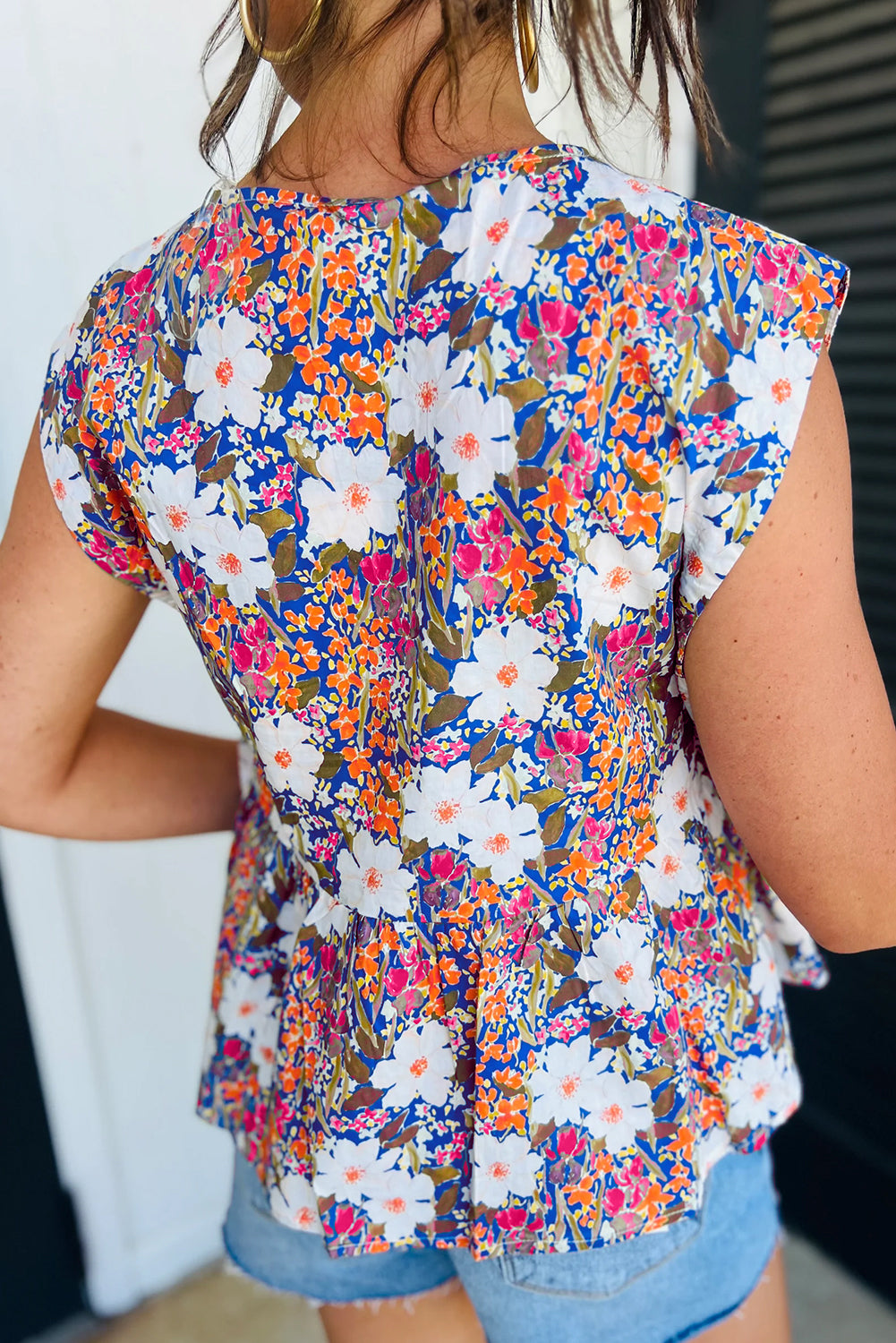 Rose Floral Bow Front Sleeveless Peplum Shirt - The Fair Lady Shop