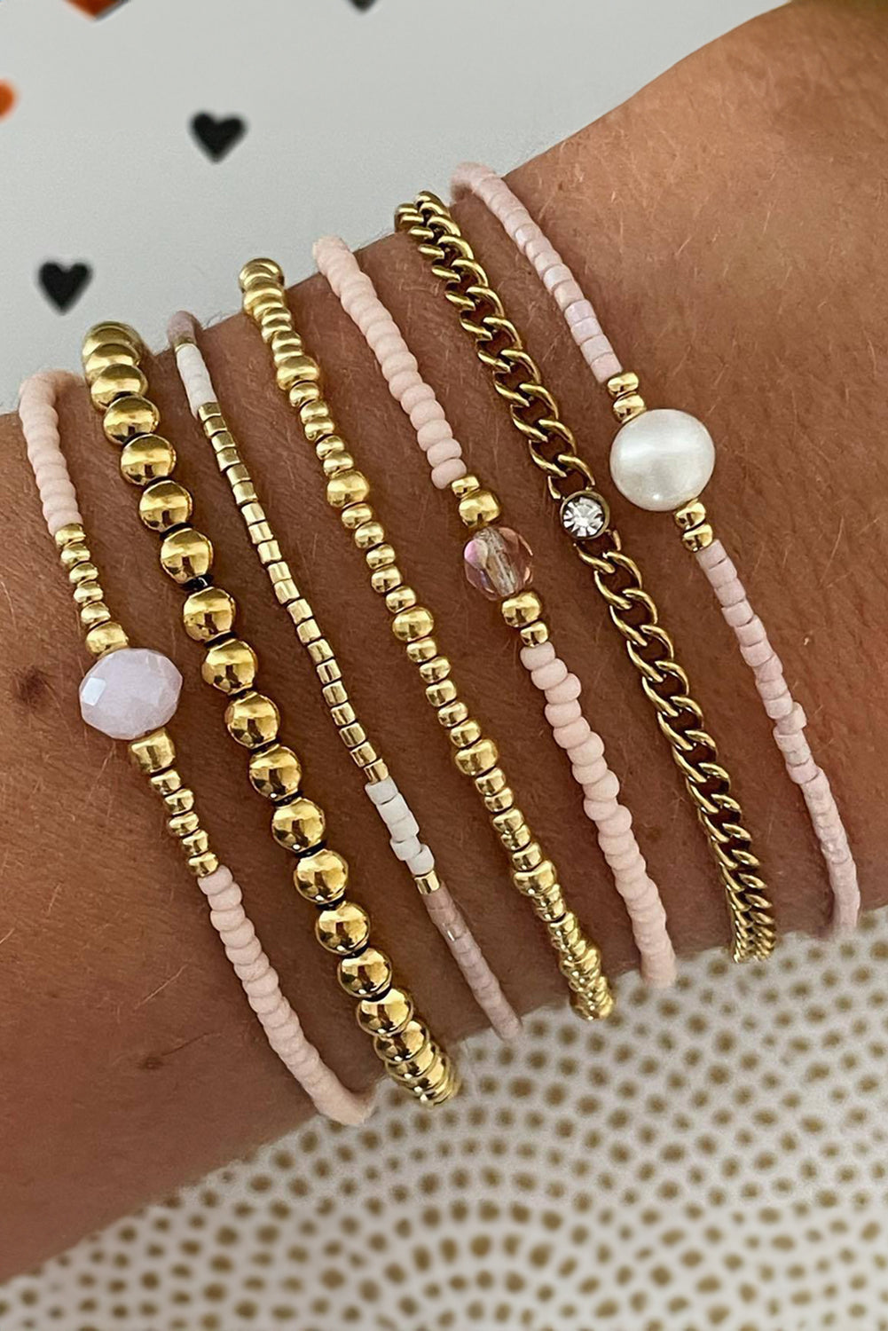 Gold Chain and Beaded Stretch Bracelet Set - The Fair Lady Shop