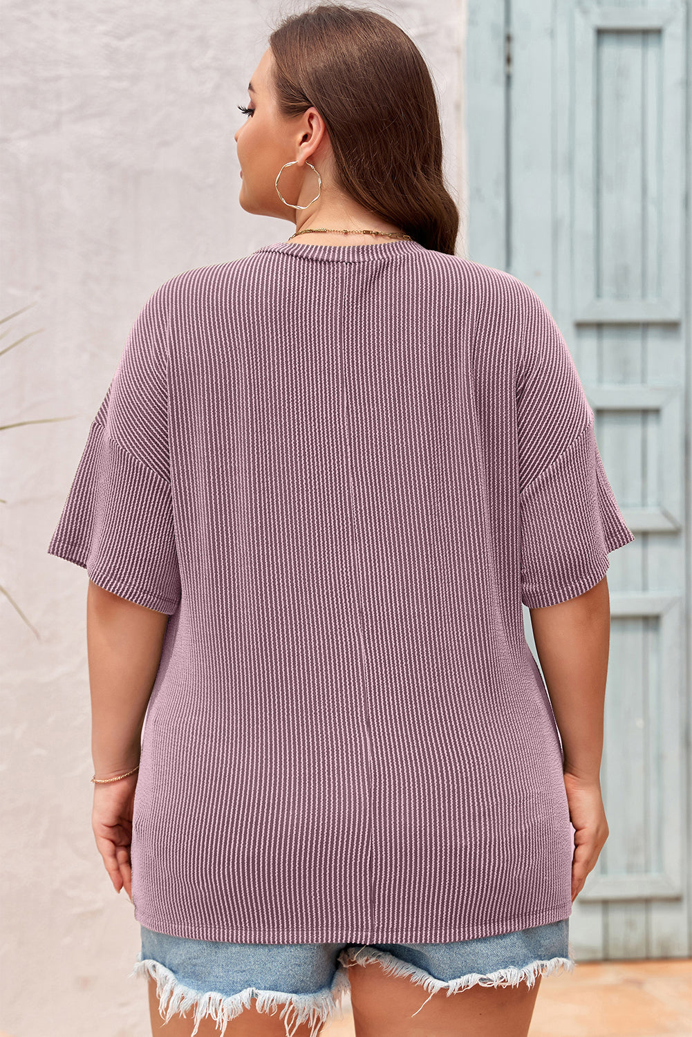 Valerian Twist Corded V-Neck Plain Plus T-Shirt - The Fair Lady Shop