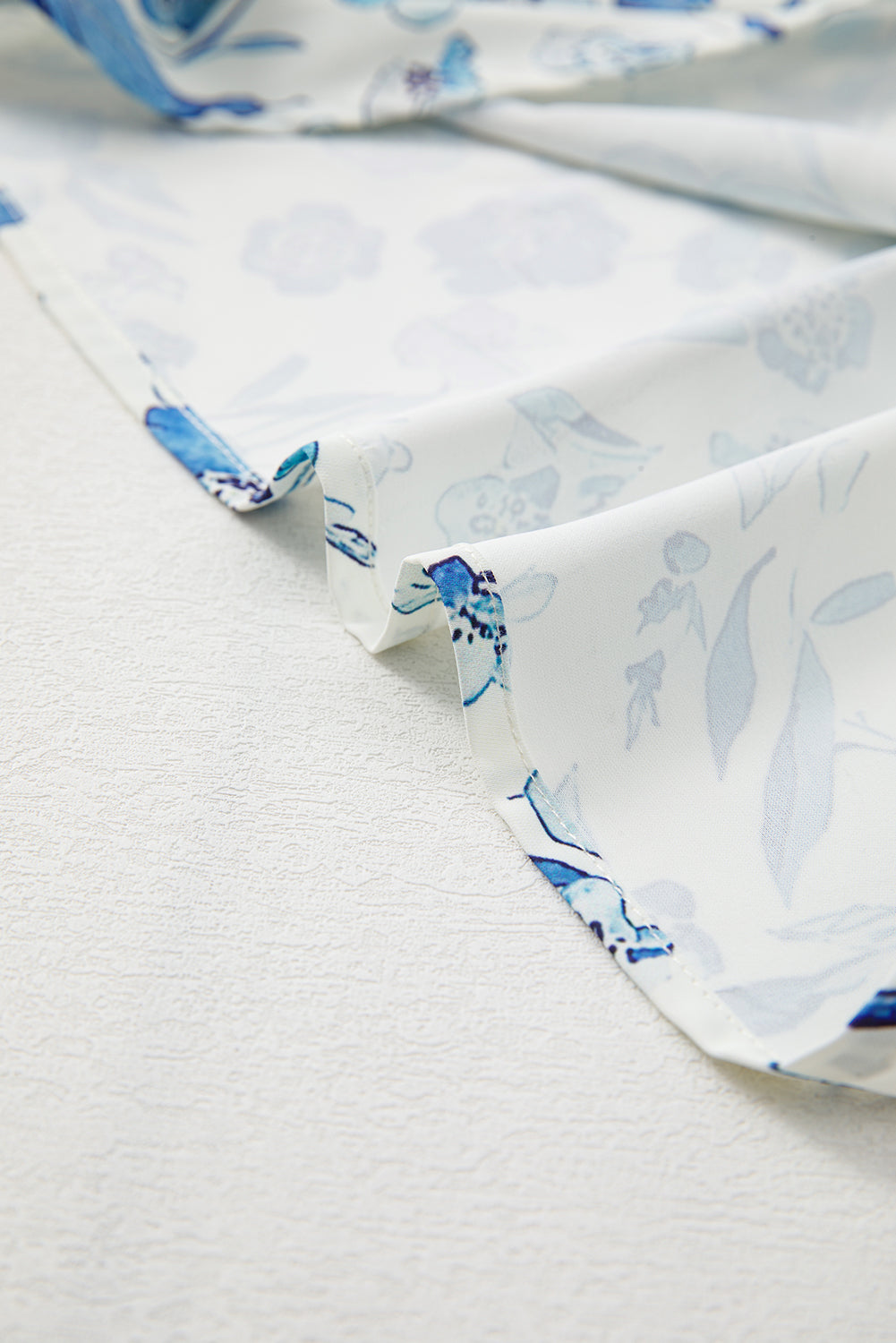 Sky Blue Ruffle Short Sleeve Floral Print Pop of Color Neckline Blouse - The Fair Lady Shop