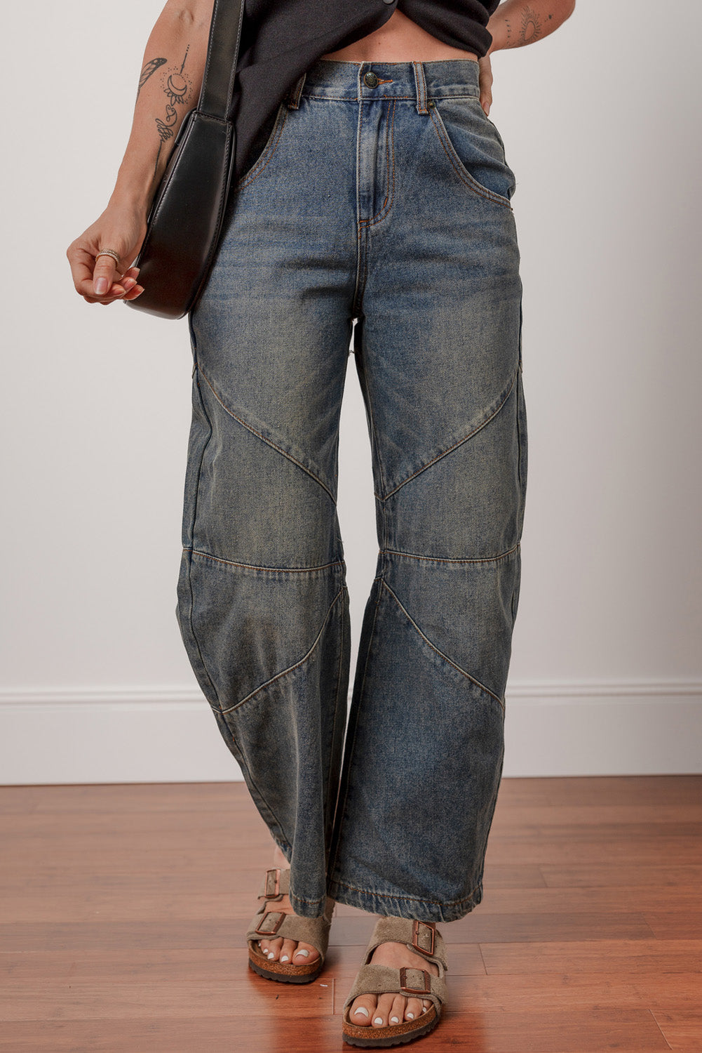 Sail Blue Criss Cross Straight Leg High Waist Jeans - The Fair Lady Shop