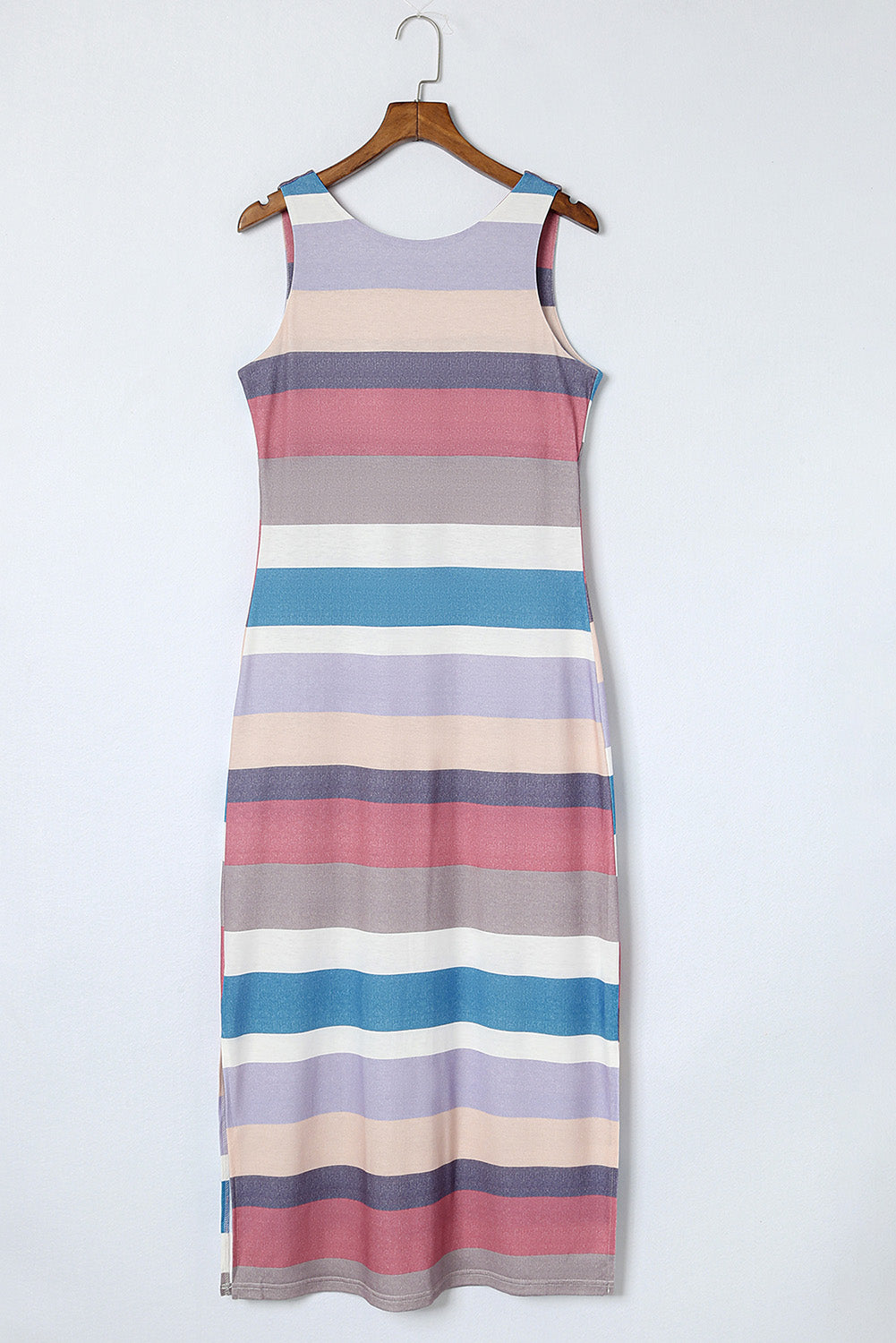 Multicolor Stripe Print Slit Tank Maxi Dress - The Fair Lady Shop