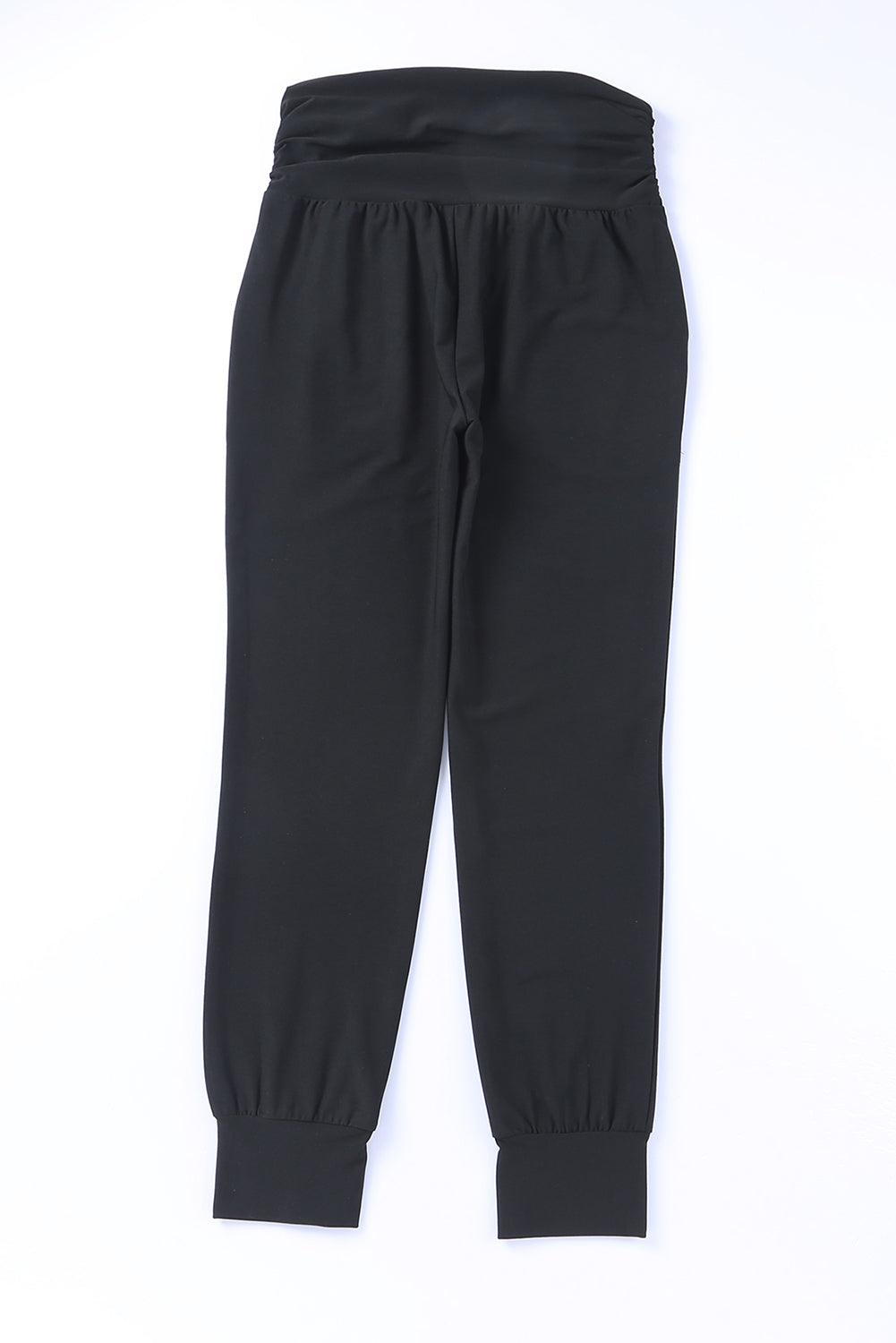 Black Pleated Casual Pocket High Waisted Leggings - The Fair Lady Shop