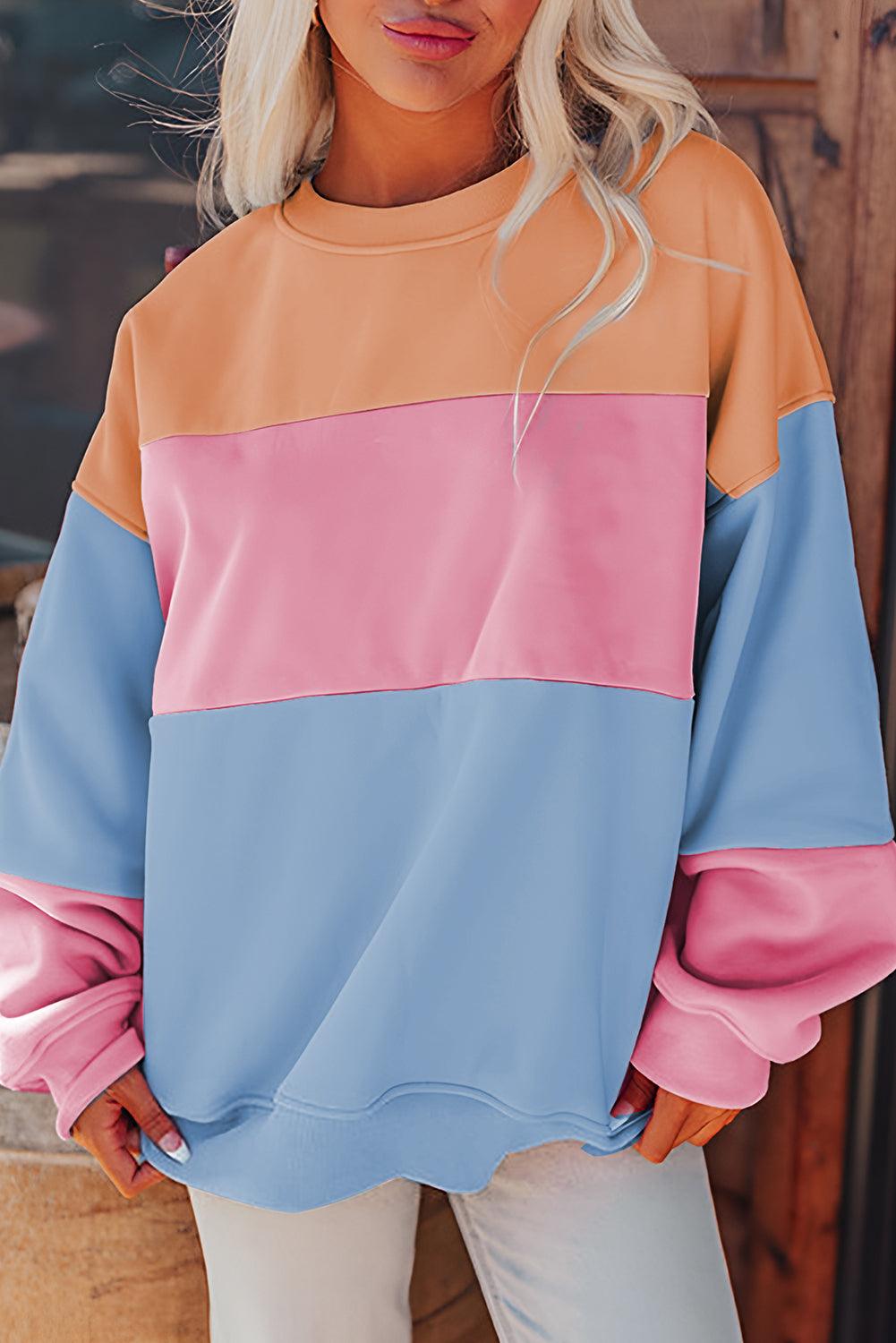 Meadow Mauve Colorblock Patchwork Drop Shoulder Sweatshirt - The Fair Lady Shop