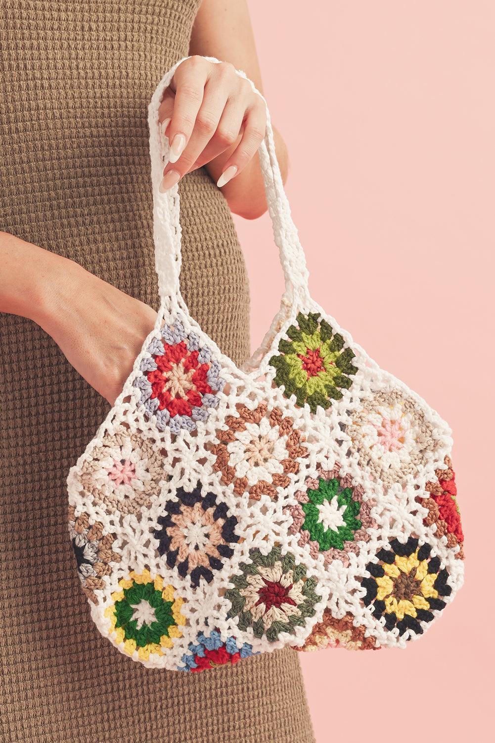 White Boho Floral Crochet Retro Hollowed Tote Bag - The Fair Lady Shop