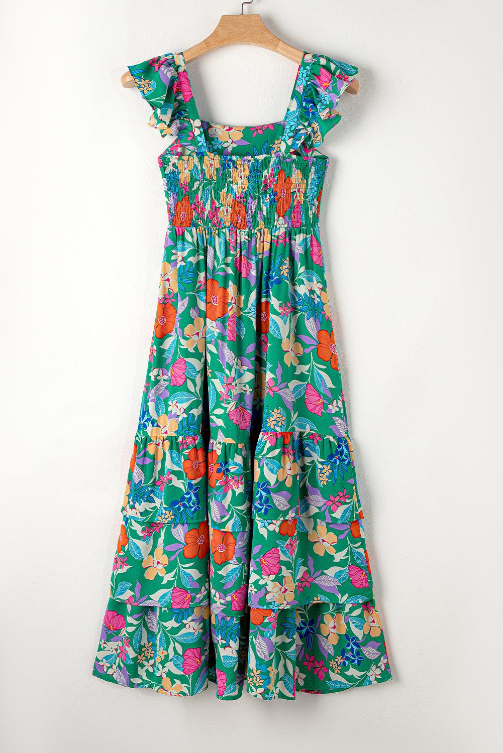 Pink Floral Print Sleeveless Ruffle Tiered Maxi Dress - The Fair Lady Shop