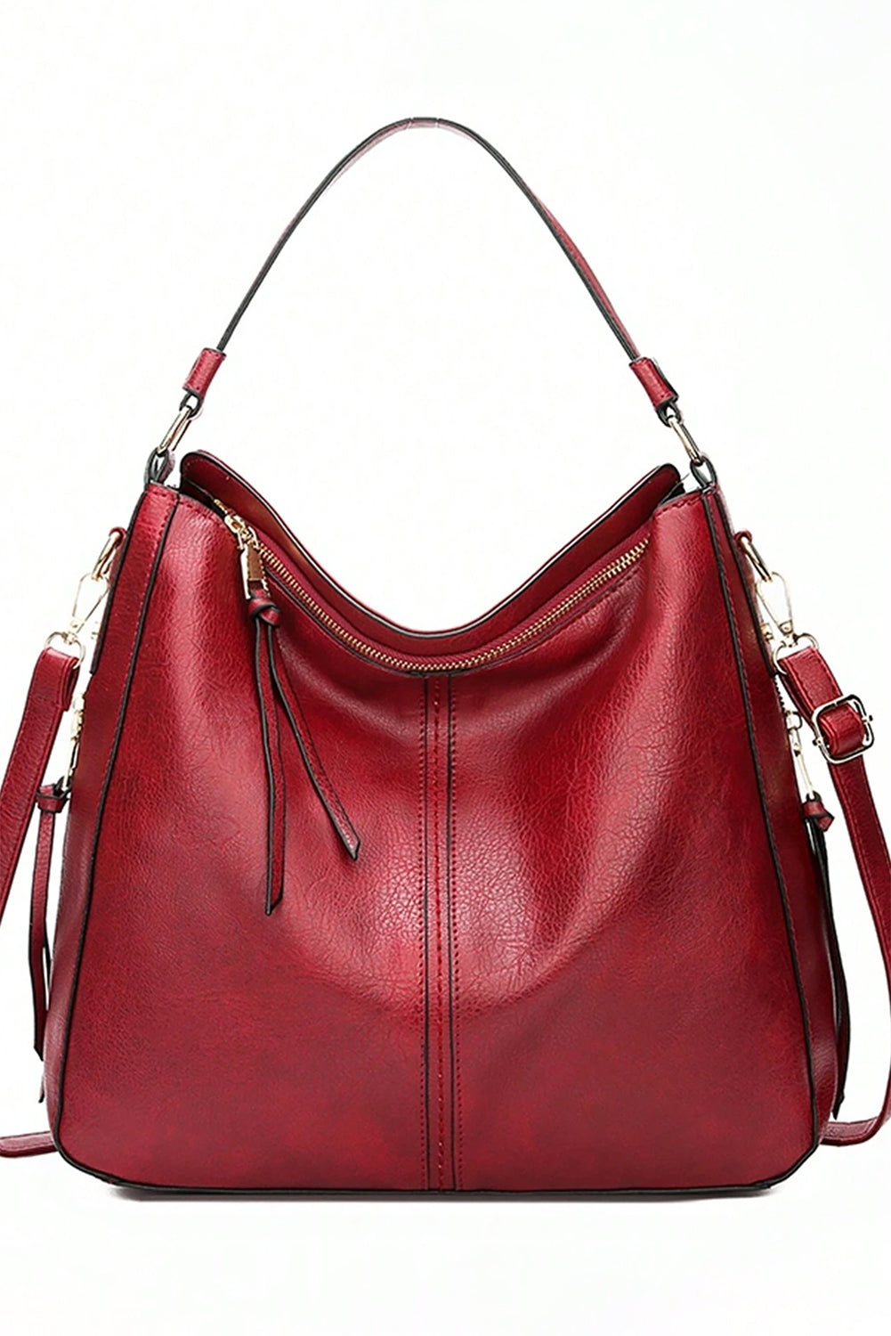 Fiery Red PU Leather Dual Belted Large Tote Bag - The Fair Lady Shop