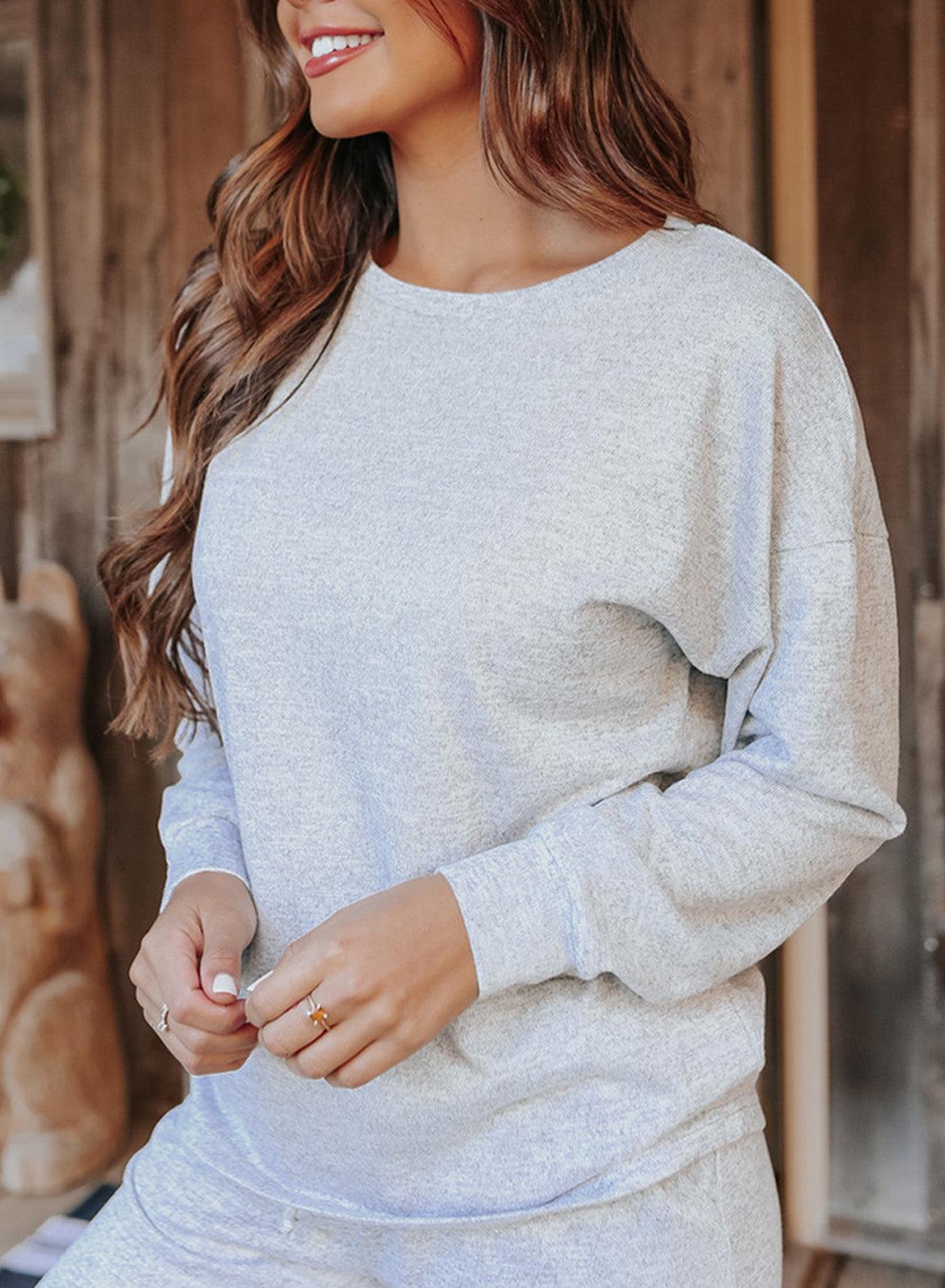 Khaki Long Sleeve Pullover & Jogger Pants Loungewear Set - The Fair Lady Shop