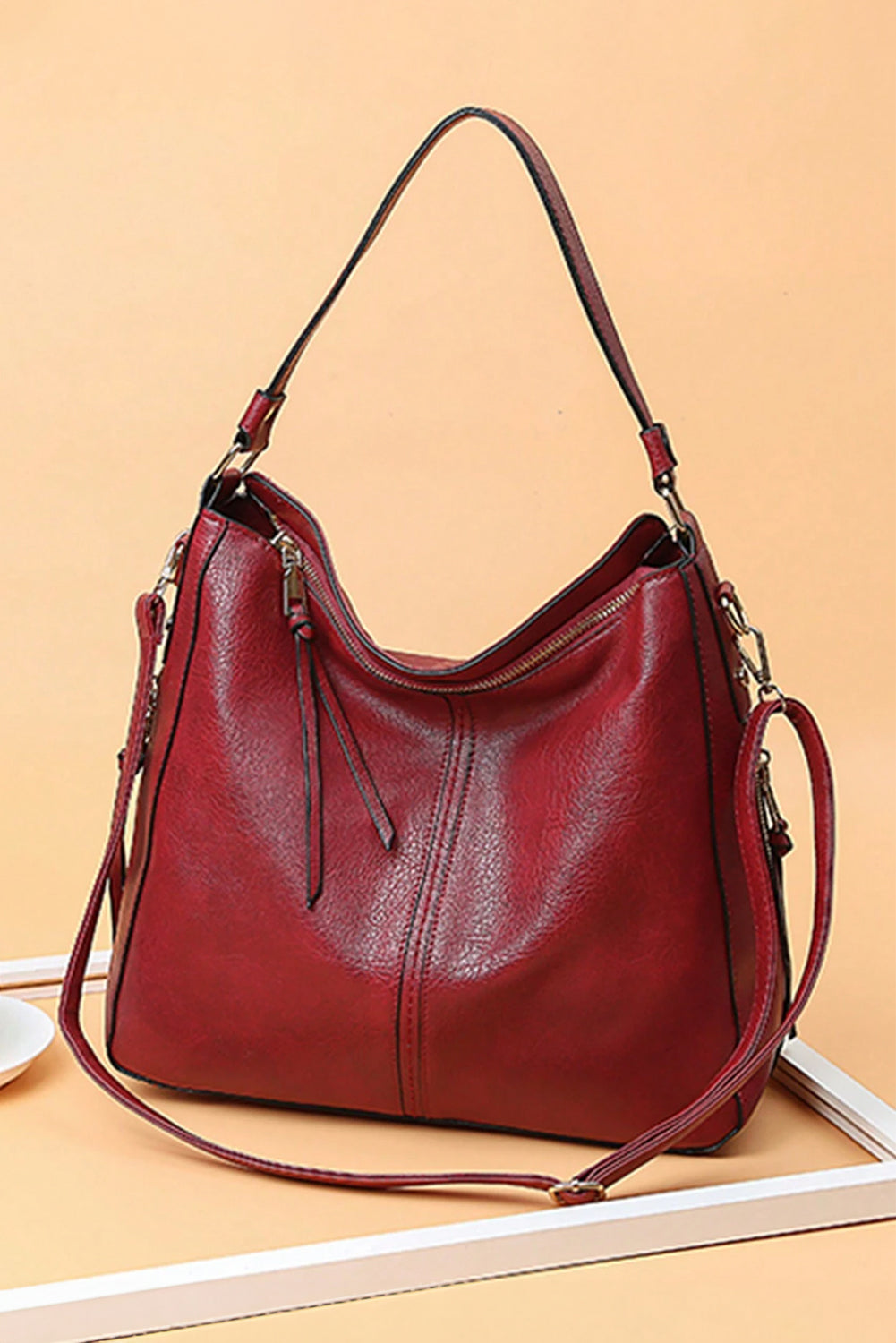 Fiery Red PU Leather Dual Belted Large Tote Bag - The Fair Lady Shop