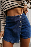 Bluing Asymmetric Wrapped Buttoned High Waist Denim Shorts - The Fair Lady Shop