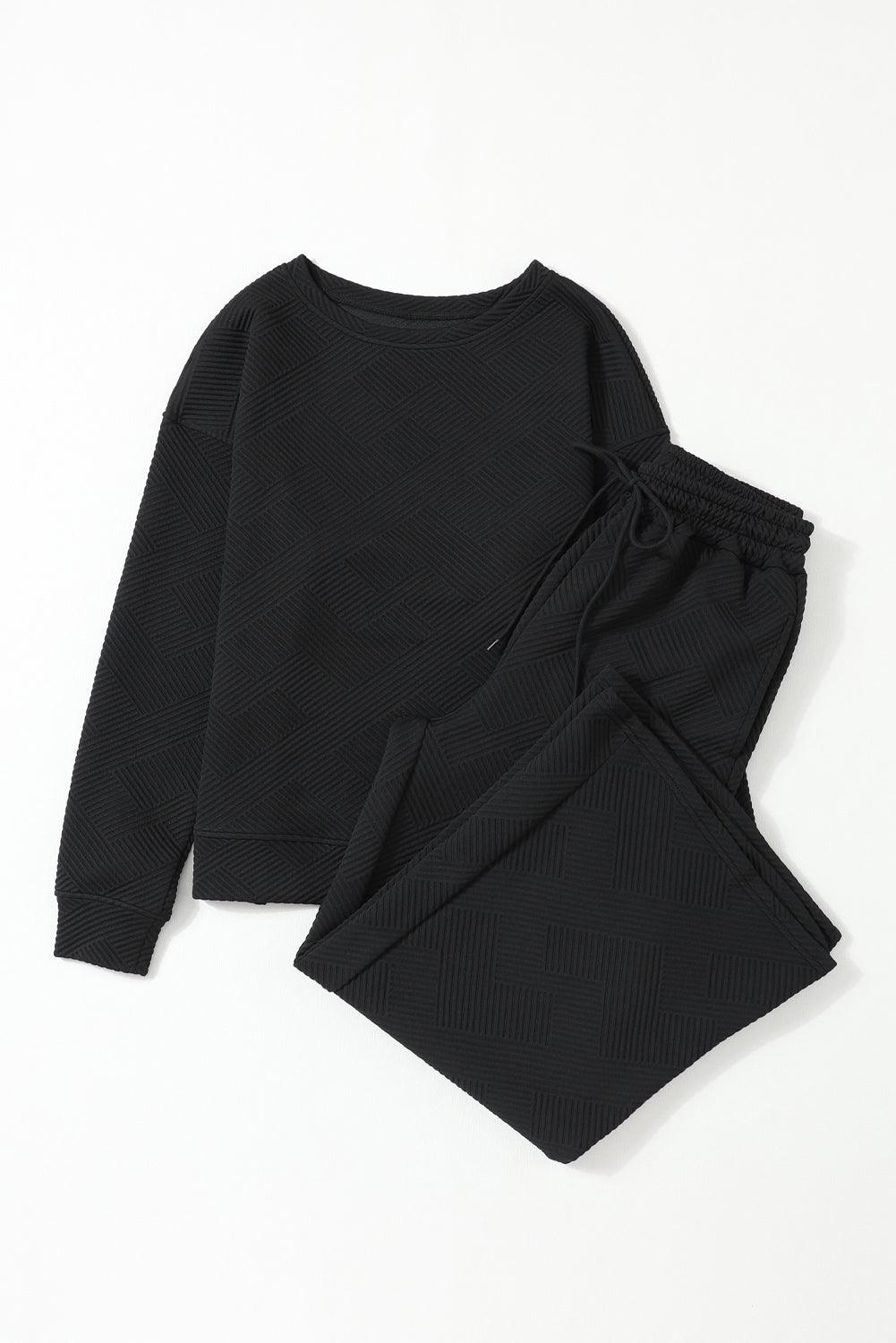 Dark Brown Textured Loose Slouchy Long Sleeve Top and Pants Set - The Fair Lady Shop