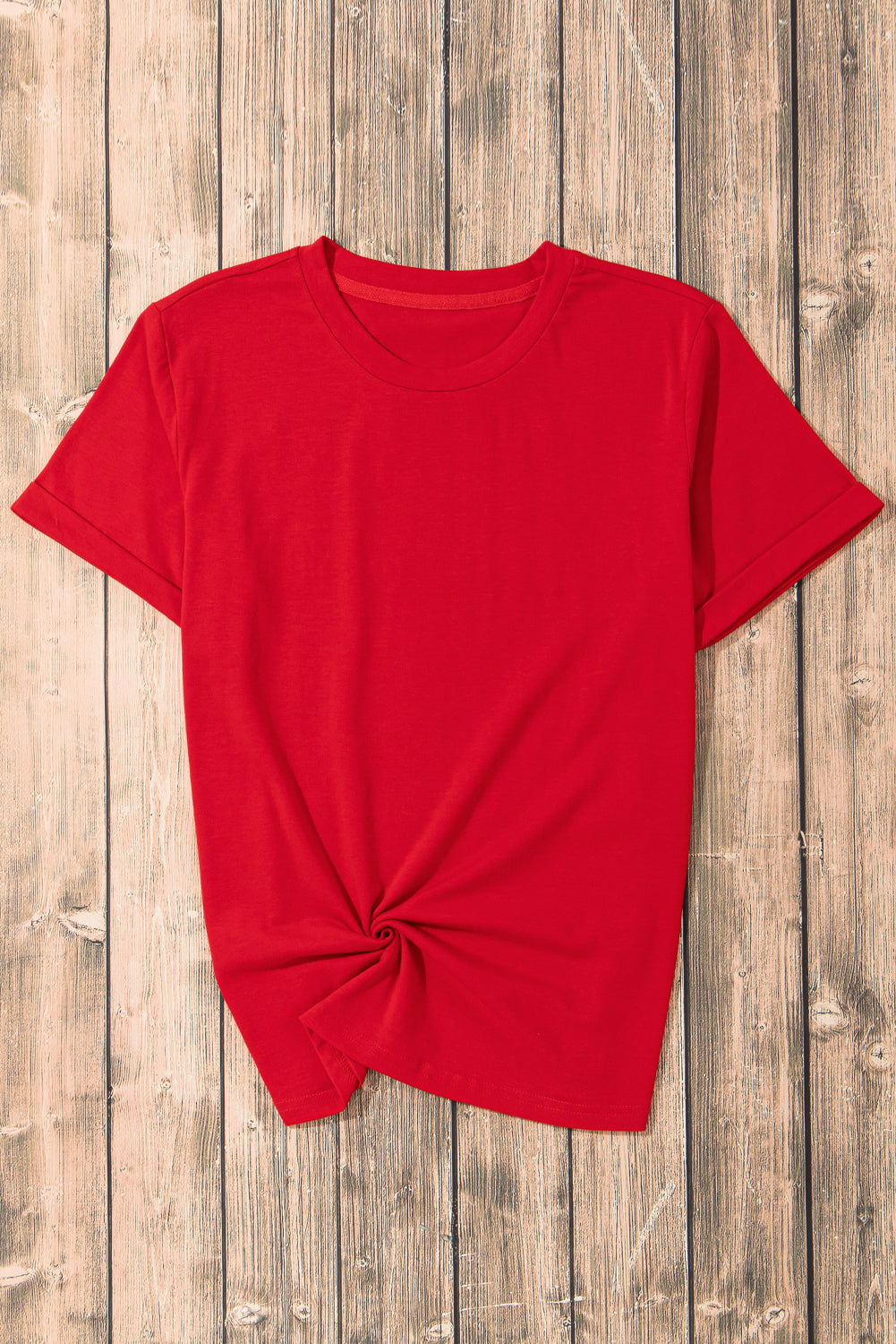 Red Solid Color Basic Crew Neck Plain Tee - The Fair Lady Shop