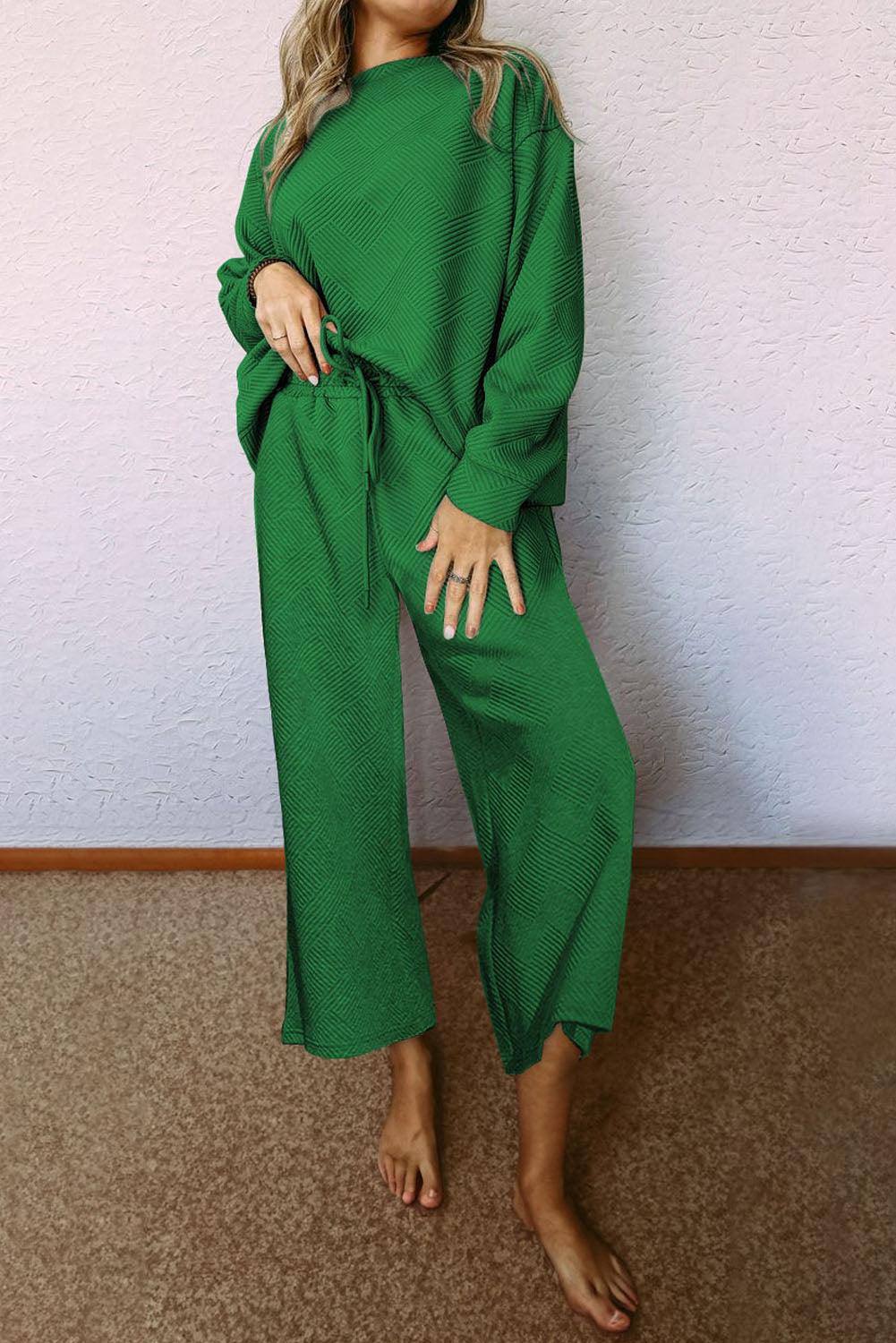 Dark Brown Textured Loose Slouchy Long Sleeve Top and Pants Set - The Fair Lady Shop