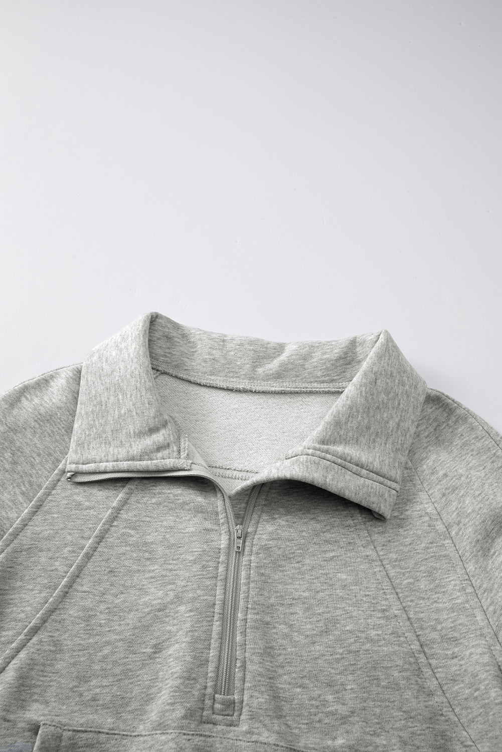 Gray Zip Up Stand Collar Ribbed Thumbhole Sleeve Sweatshirt - The Fair Lady Shop