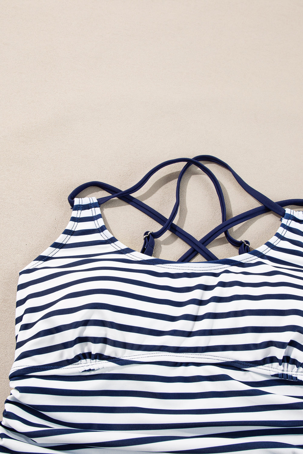 Blue Stripe Drawstring Tummy Control 2pcs Tankini Set - The Fair Lady Shop