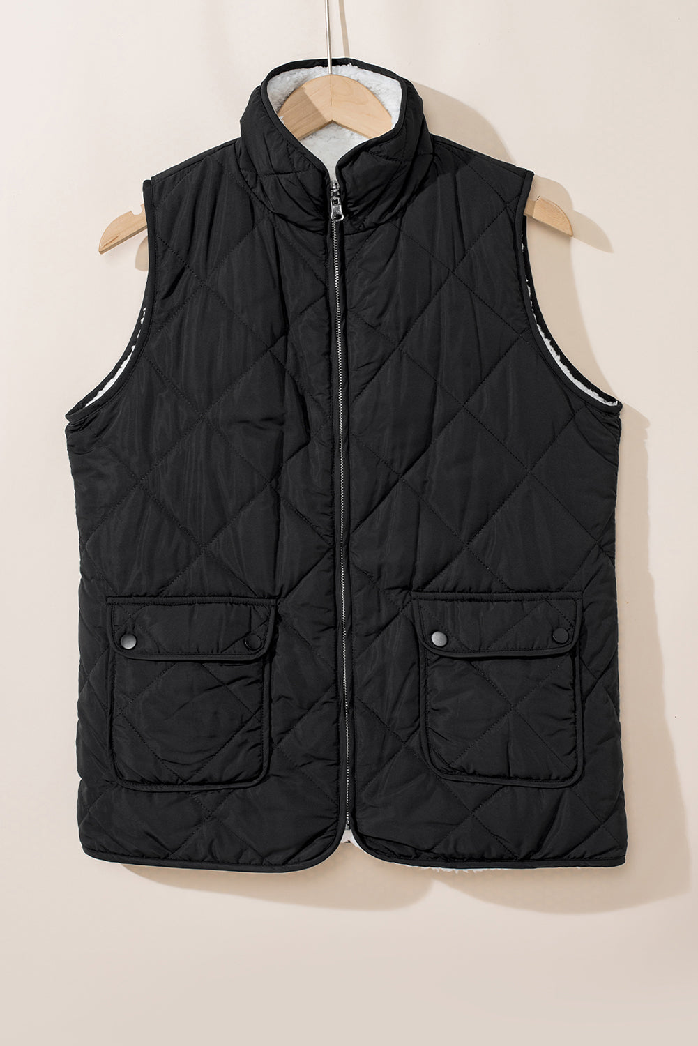 Black Zip Up Fleece Lined Quilted Vest Coat - The Fair Lady Shop