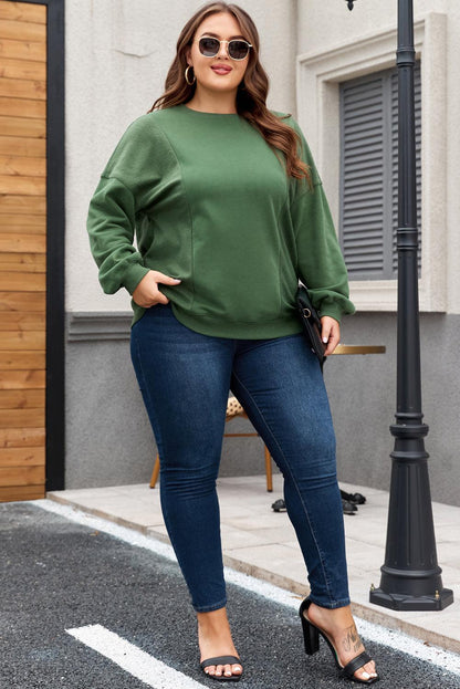 Apricot Loose Patchwork Crewneck Plus Size Sweatshirt - The Fair Lady Shop