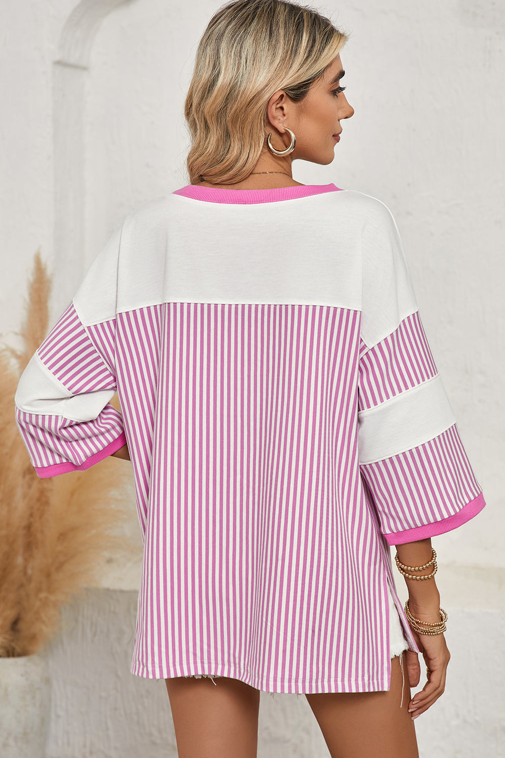 Phalaenopsis Striped Patchwork Oversized Tee - The Fair Lady Shop