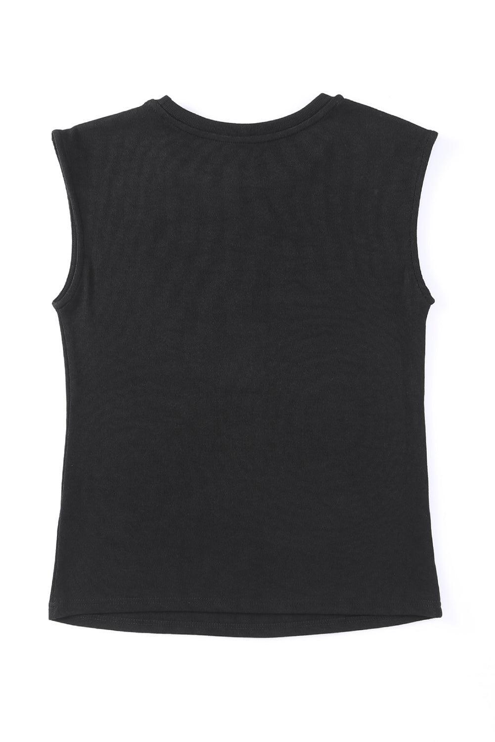 Black Solid Slash Cutout Summer Sleeveless Top - The Fair Lady Shop