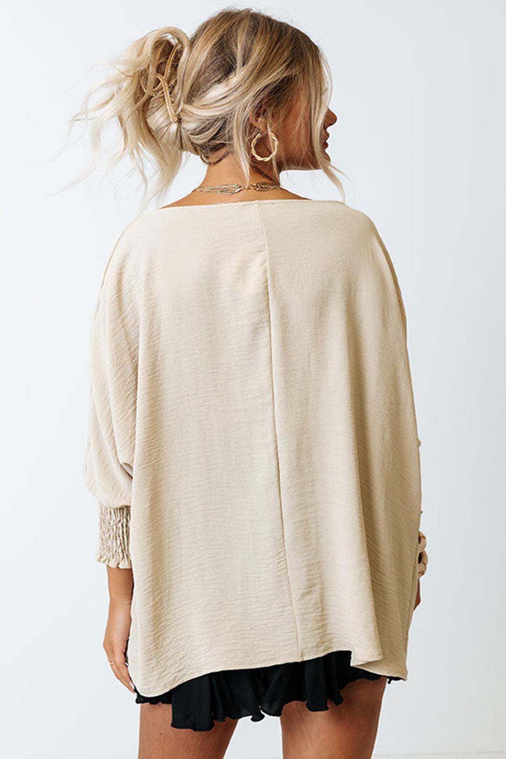 White Plain & Casual Shirred Cuffs Half Sleeve Top - The Fair Lady Shop