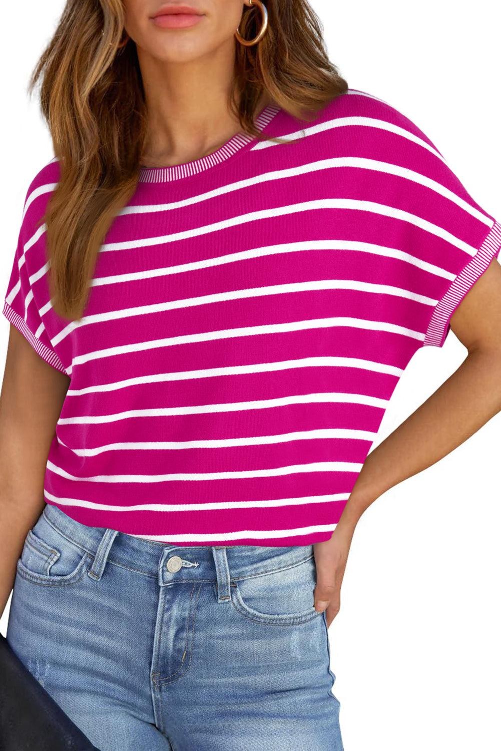 Khaki Stripe Knitted Dolman T Shirt - The Fair Lady Shop