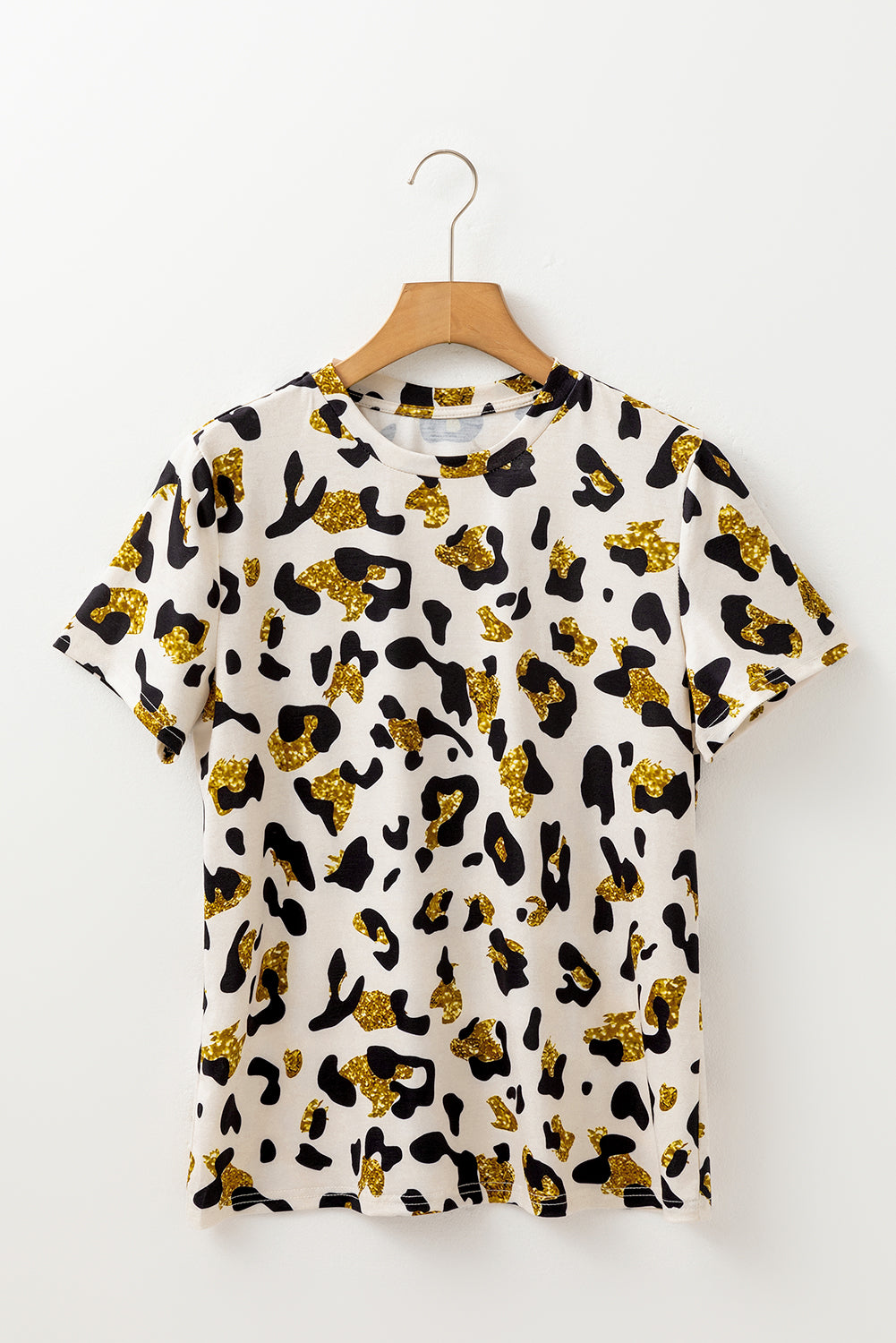 Apricot Leopard Print Round Neck Casual T Shirt - The Fair Lady Shop