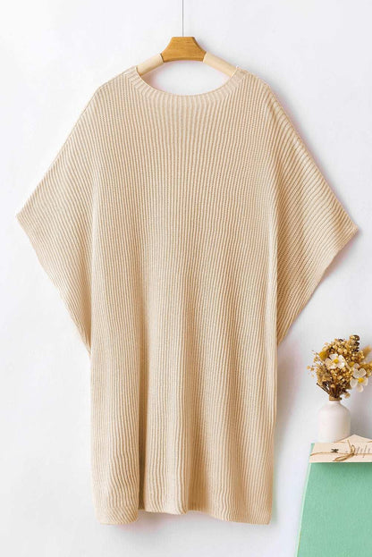 Apricot Side Slit Short Sleeve Oversized Sweater - The Fair Lady Shop