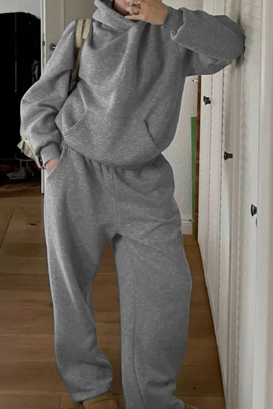 Gray Loose Warm Hooded Sweatshirt Sweatpants Two-piece Set - The Fair Lady Shop