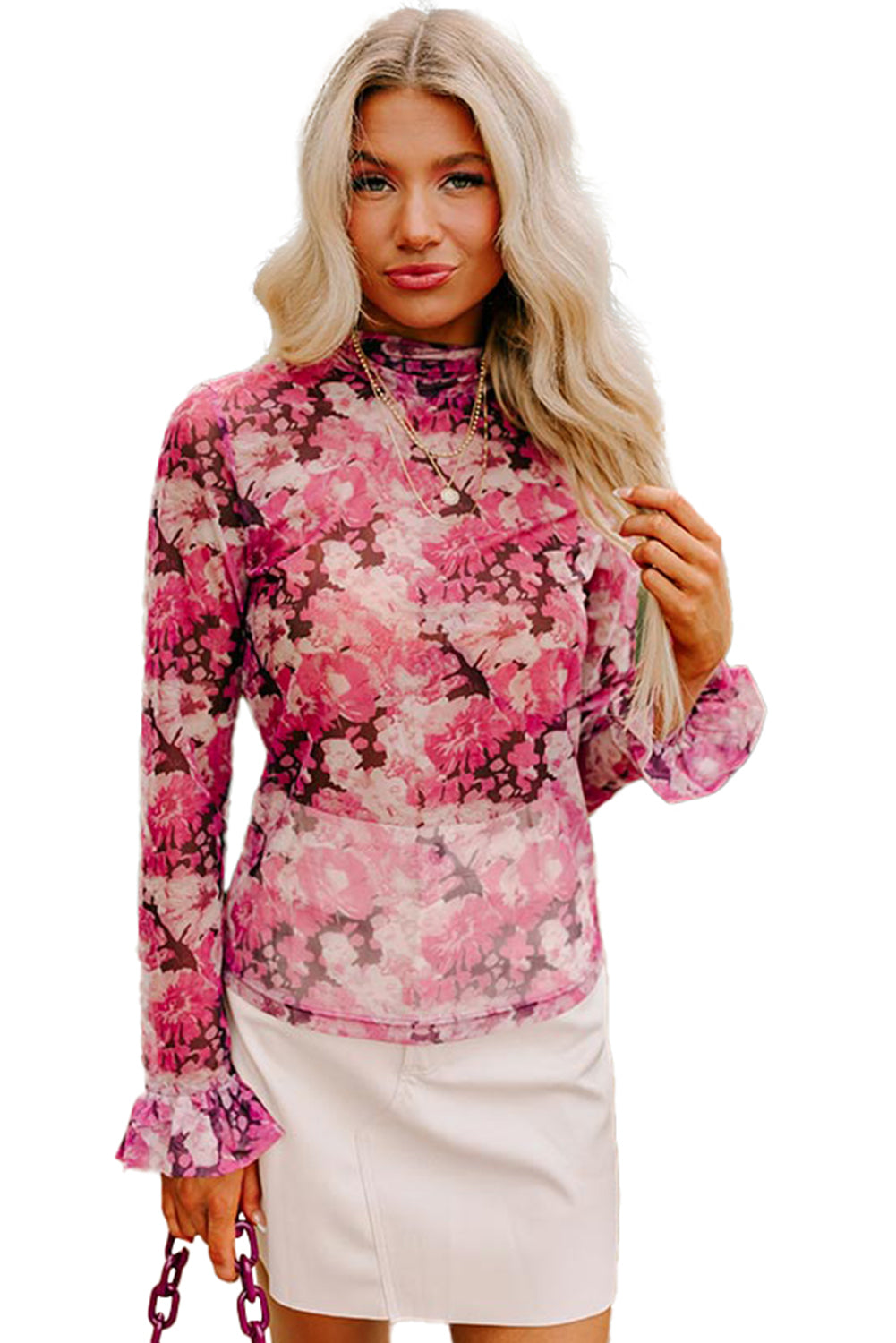 Rose Allover Floral Print Mesh Top - The Fair Lady Shop