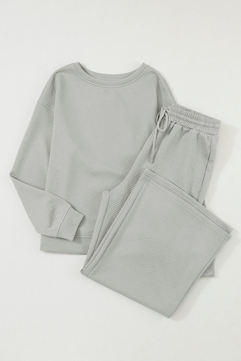 Dark Brown Textured Loose Slouchy Long Sleeve Top and Pants Set - The Fair Lady Shop