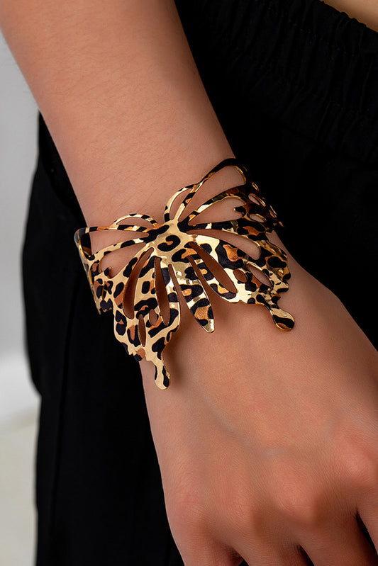 Light French Beige Leopard Hollow Out Butterfly Bracelet